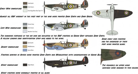 Varios colores de camuflaje del Spitfire, incluido el negro