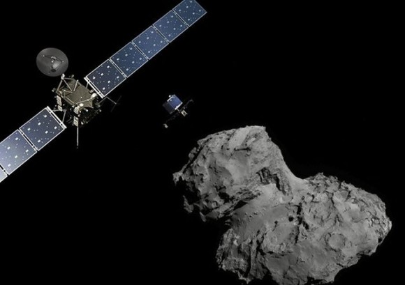 Recreación artística de la misión Rosetta-Philae junto al cometa 67P/Churiumov-Guerasimenko