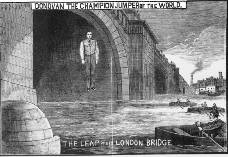 Donovan salta desde el Puente de Londres en 1887 |  Police News Law Courts and Weekly Record (Dominio Público)