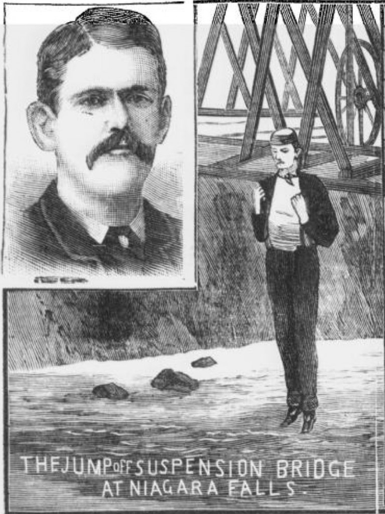 Ilustración del salto de Donovan en las Cataratas del Niágara | Police News Law Courts and Weekly Record 1886 (Dominio Público)
